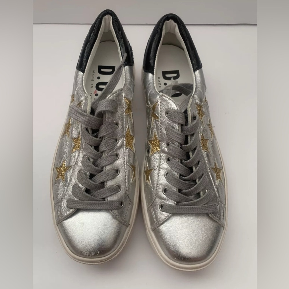 D.O.F.  LEATHER SNEAKERS Silver Gold Size 37